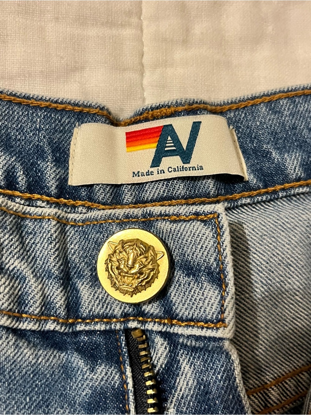Aviator Nation Light Blue Denim Shorts with Rainbow Patch - Picture 6 of 6